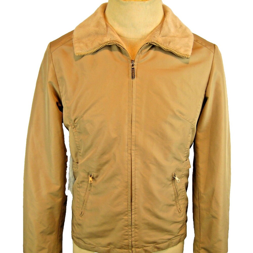 Womens Weathertamer Tan Faux Fleece Lined Full Zip Windbreaker sz M